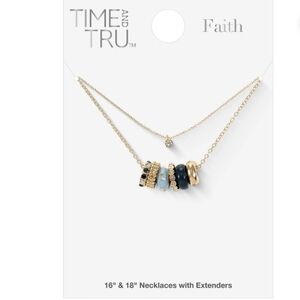 Time and Tru "FAITH" Round Charms 2 Chains Necklace Set New